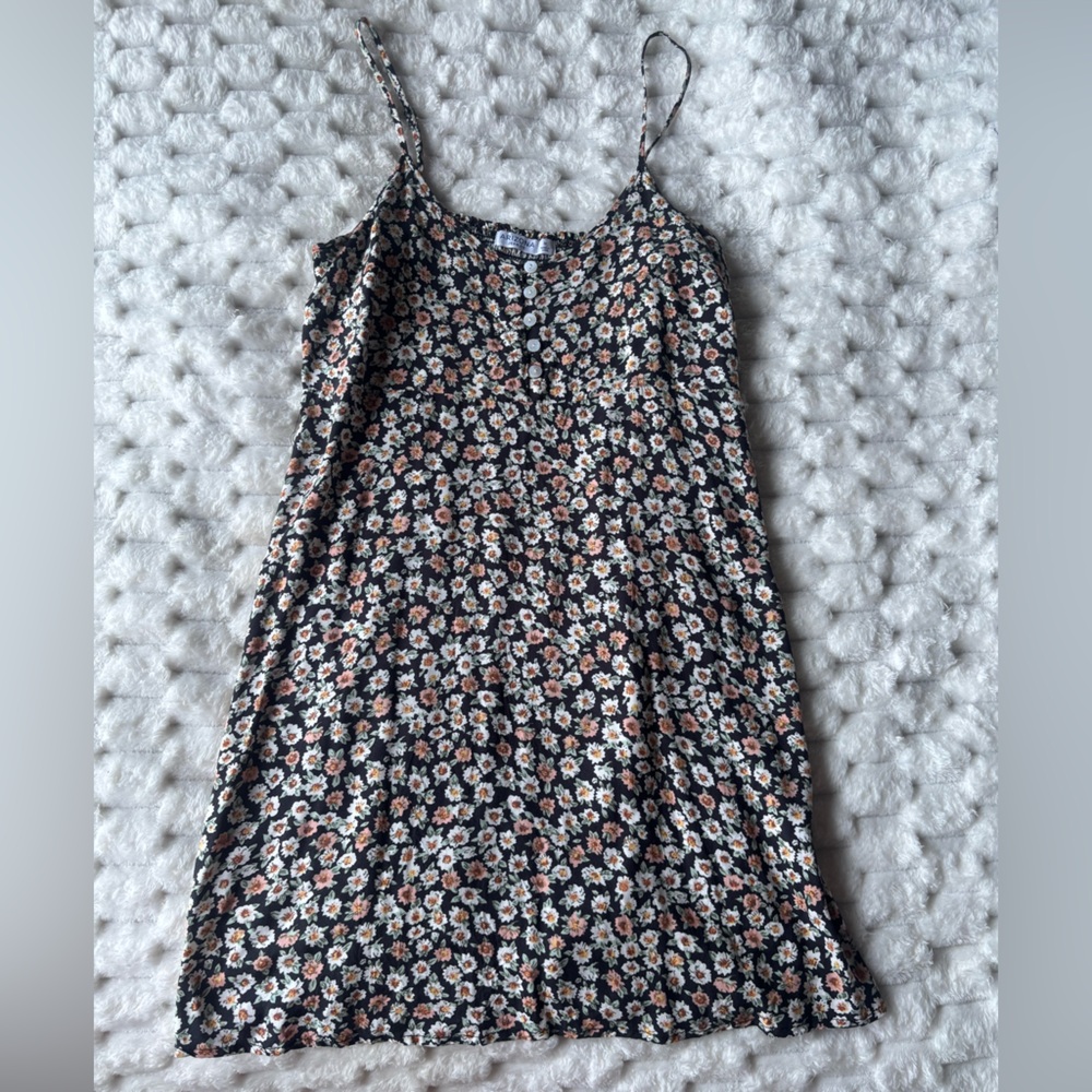 Black Floral Slip Dress with Pink and Cream Daisies